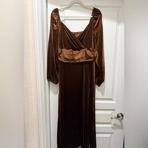 SHEIN Brown Velvet Long-Sleeve Maxi Dress
